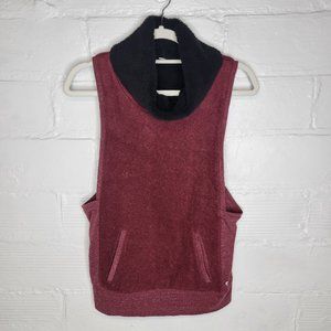 Alo Women's Small Pullover Sweater Cowl Neck Red Black Sleeveless Pouch Pocket